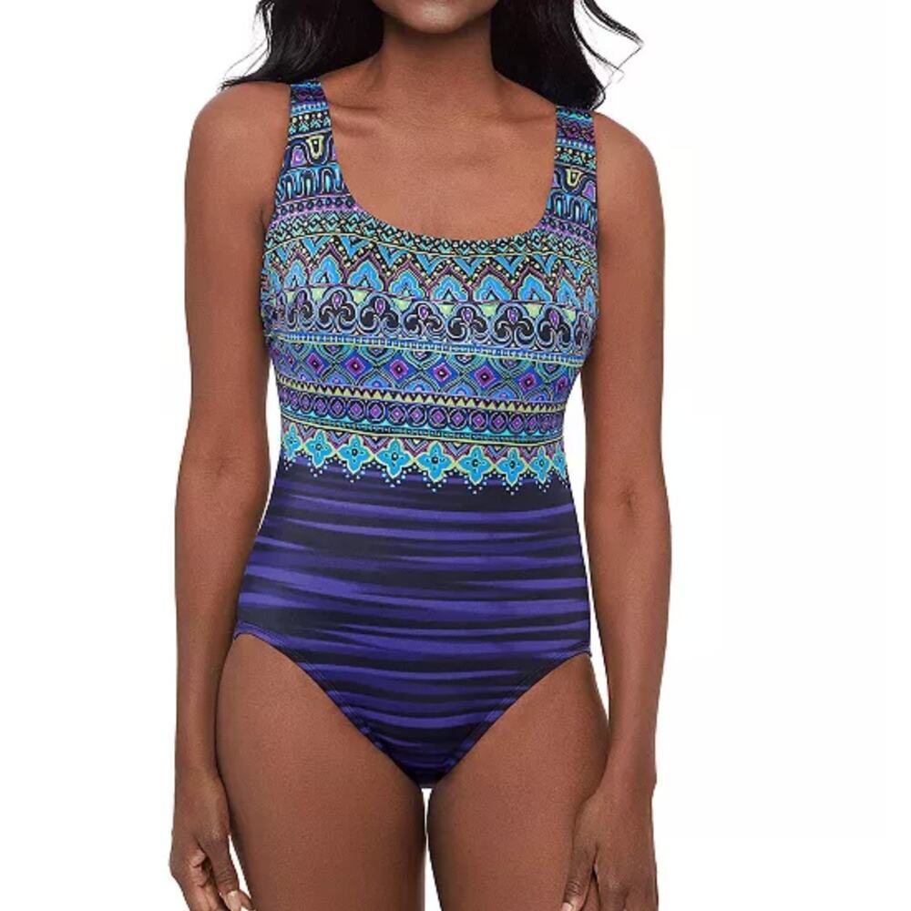 Longitude Swim Solutions Long Torso One Piece Strappy Back Swimsuit 14 NWT